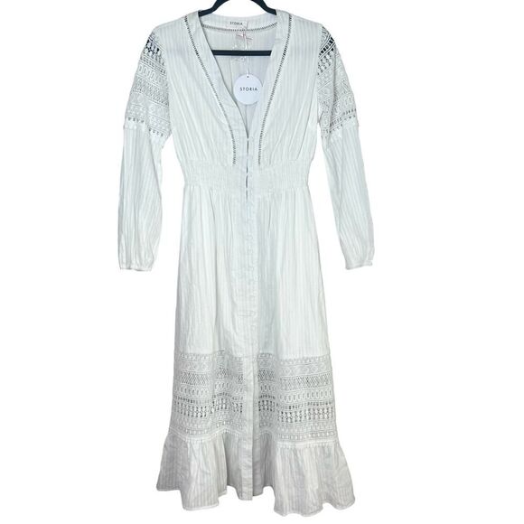 Storia Dresses & Skirts - NWT Storia Boho Midi White Eyelet Dress Sz S
